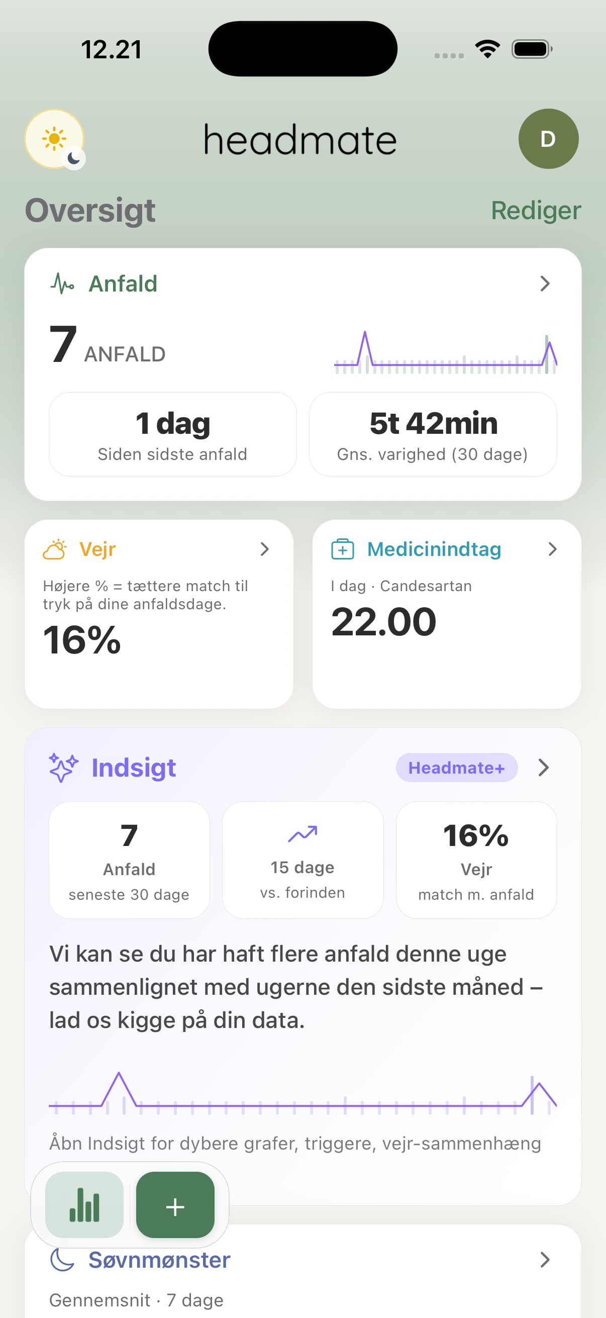 Headmate-app: anfald-oversigt